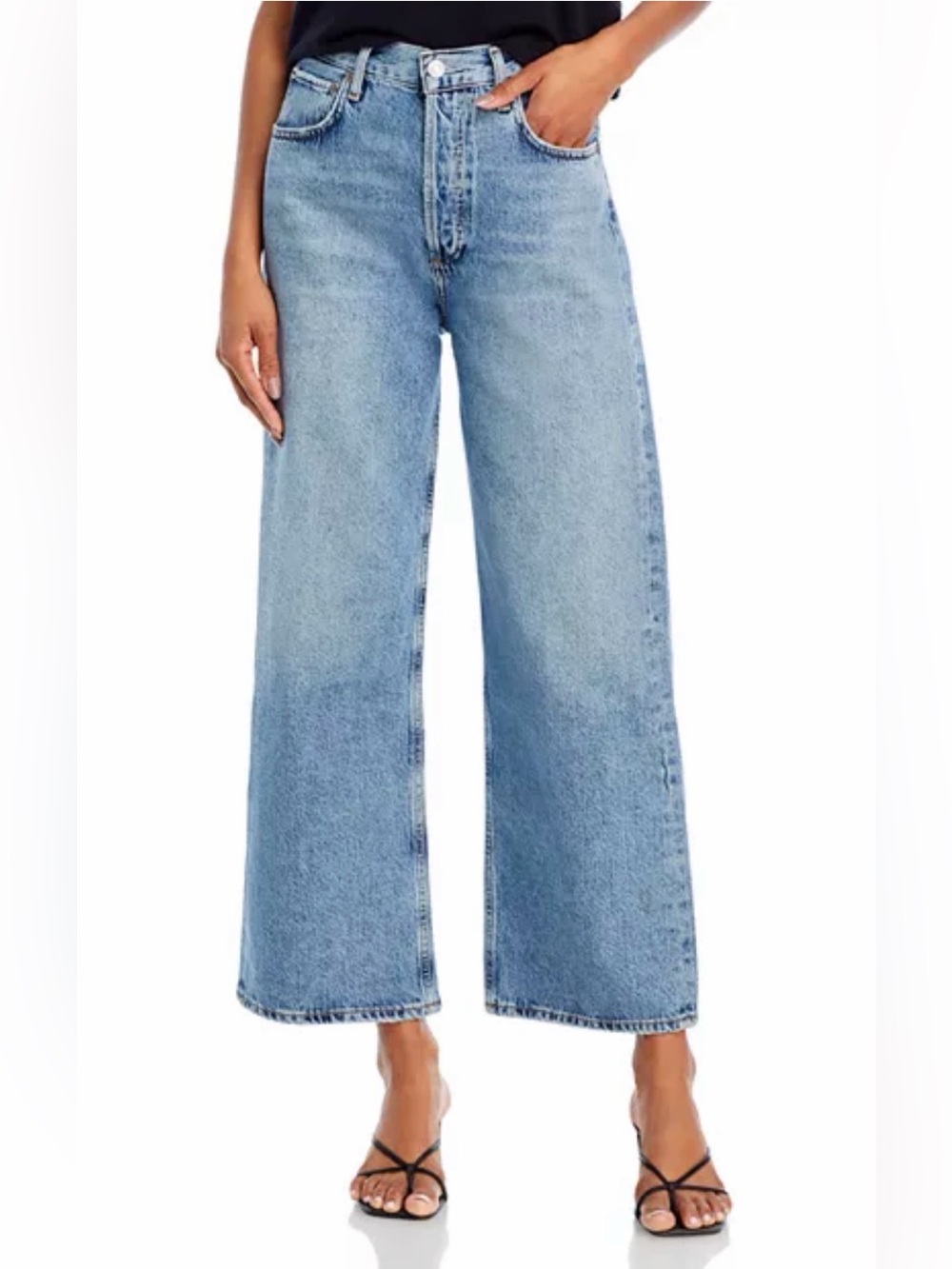 Agolde Ren High Rise Wide Leg Jeans In Disclosure Size 28 Button Fly Cropped